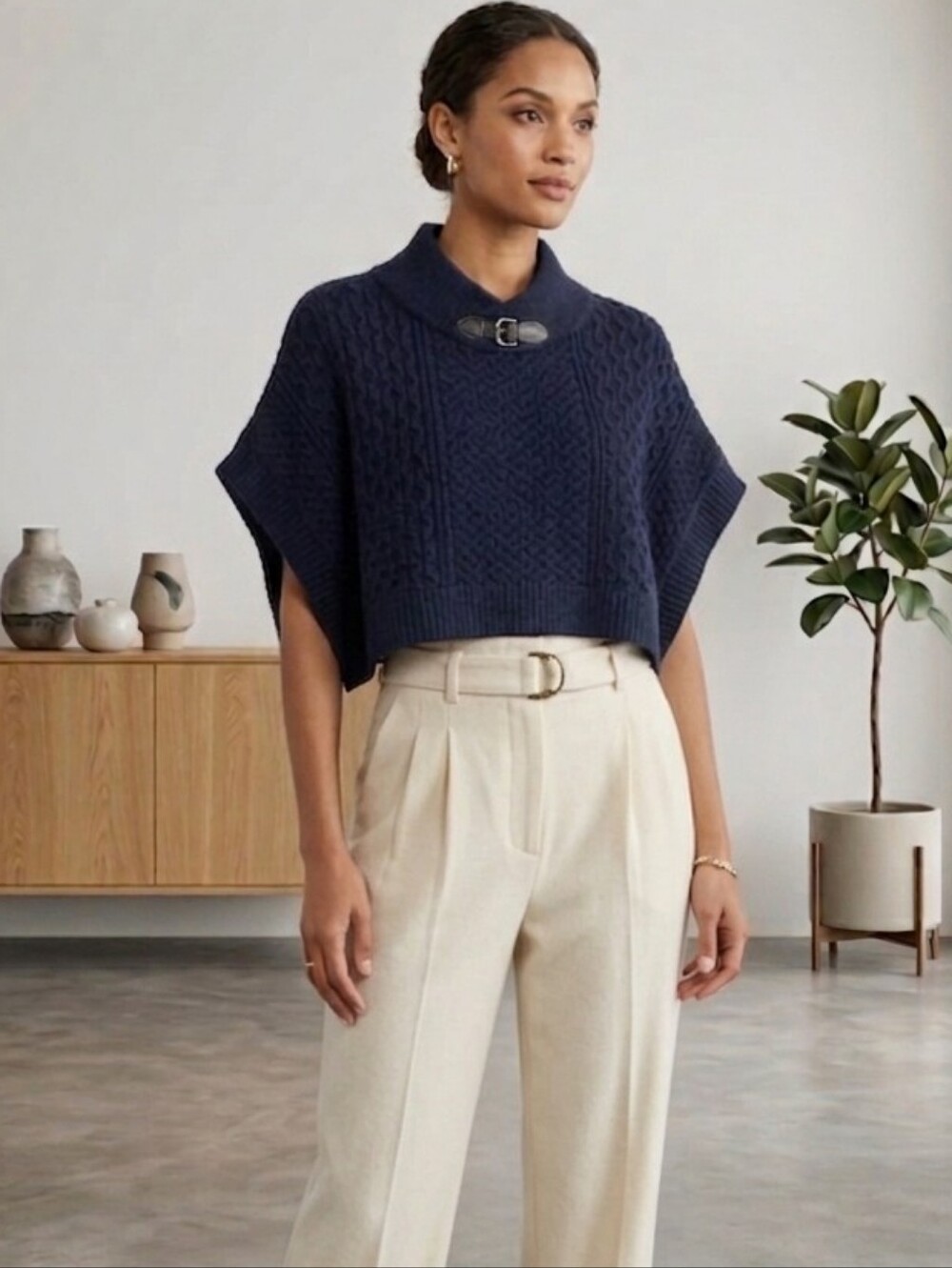 Janie and Jack Highlands Darling Navy Cropped Textured Wool Cape | Silver Clasp